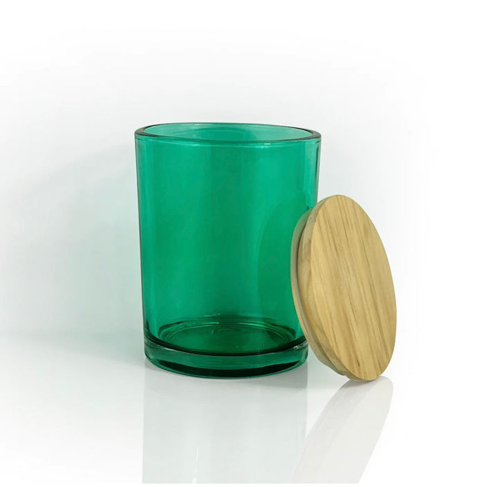 13 oz Vessel with Wooden Lid - Emerald