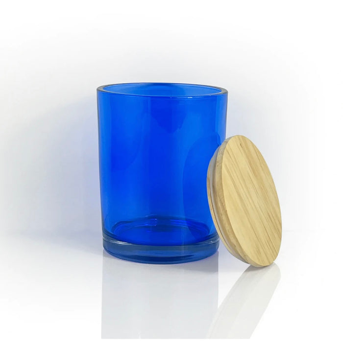 13 oz Vessel with Wooden Lid - Cyan